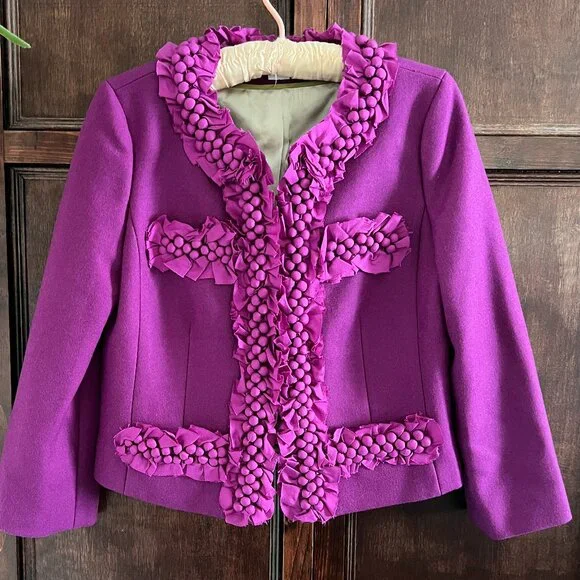 J CREW SILK POMPOM TRIM WOOL ASTRID JACKET SIZE 8 - Picture 2 of 10